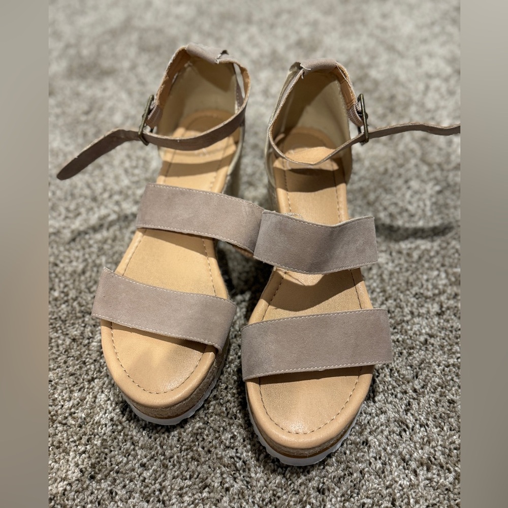 Neutral suede wedges, size 11